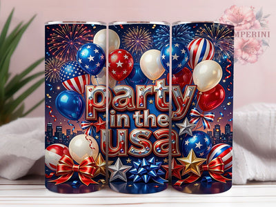 Party USA Sparkle 20oz Tumbler, Party in the USA, Glossy Red Silver, Sparkling Details, 4th of July, Patriotic Theme, Skinny Tumbler, Sublimation PNG Sublimation Li Zamperini 