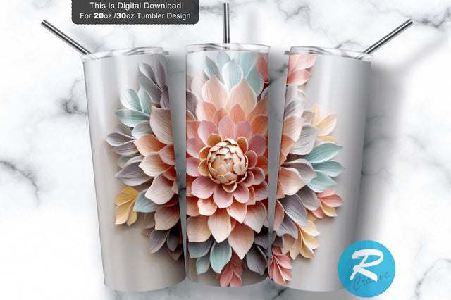 Pastel 3D Flower 20 Oz Tumbler Sublimation Regulrcrative 