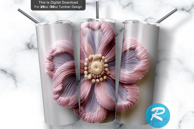 Pastel 3D Flower Embroidered 20 Oz Tumbler Sublimation Regulrcrative 