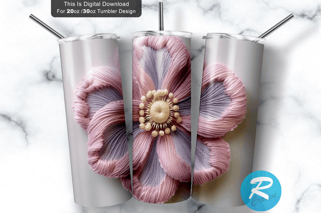 Pastel 3D Flower Embroidered 20 Oz Tumbler Sublimation Regulrcrative 