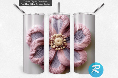 Pastel 3D Flower Embroidered 20 Oz Tumbler Sublimation Regulrcrative 