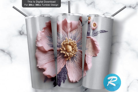 Pastel 3D Flowers Embroidered 20 Oz Tumbler Design Sublimation Regulrcrative 
