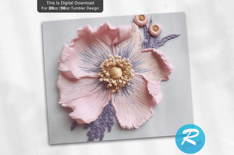 Pastel 3D Flowers Embroidered 20 Oz Tumbler Design Sublimation Regulrcrative 