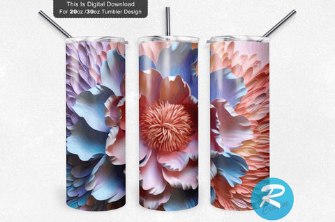 Pastel 3D Flowers Tumbler Design Sublimation Regulrcrative 