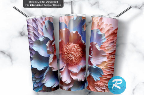 Pastel 3D Flowers Tumbler Design Sublimation Regulrcrative 