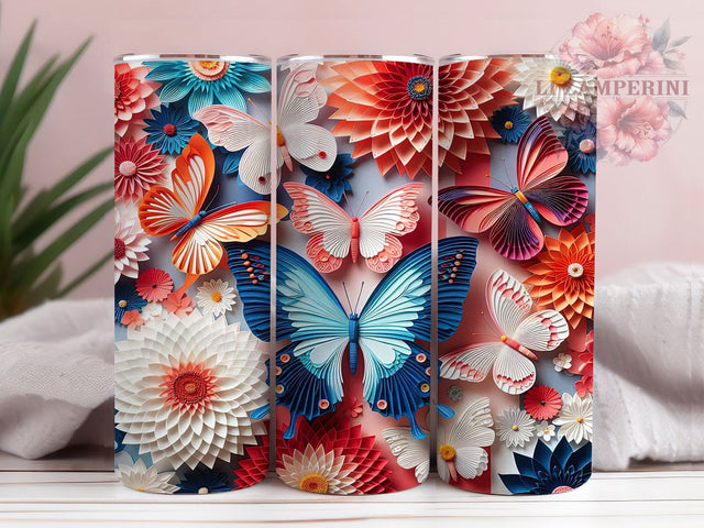 Pastel 3D Paper Butterfly Tumbler, Paper Butterfly Wrap, 20oz Tumbler Sublimation, Butterfly Tumbler PNG, Delicate Butterfly Design, Sublimation Tumbler, Pastel Butterfly Tumbler Sublimation Li Zamperini 