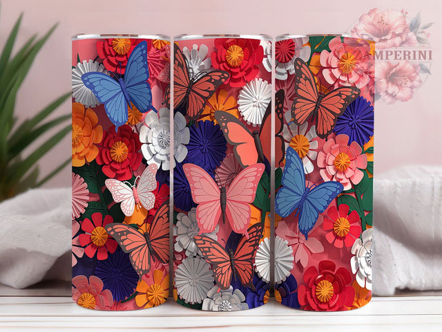 Pastel 3D Paper Butterfly Tumbler, Paper Butterfly Wrap, 20oz Tumbler Sublimation, Butterfly Tumbler PNG, Delicate Butterfly Design, Sublimation Tumbler, Pastel Butterfly Tumbler Sublimation Li Zamperini 