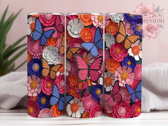 Pastel 3D Paper Butterfly Tumbler, Paper Butterfly Wrap, 20oz Tumbler Sublimation, Butterfly Tumbler PNG, Delicate Butterfly Design, Sublimation Tumbler, Pastel Butterfly Tumbler Sublimation Li Zamperini 