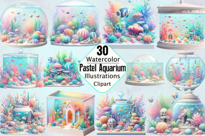 Pastel Aquarium Clipart PNG Sublimation Clipart Bundle Sublimation SVGArt 