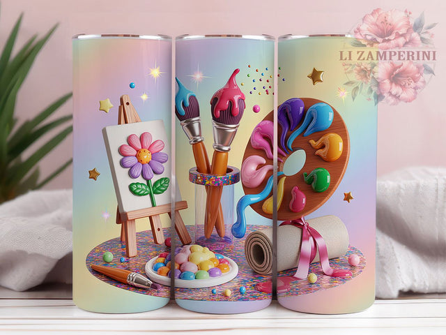 Pastel Art Creative Scene 20oz Tumbler, Creative Scene, Painting Supplies, Colorful Design, Art Lover, 20oz Tumbler Wrap, Sublimation PNG Sublimation Li Zamperini 