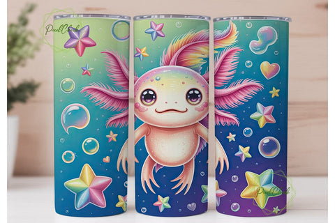 Pastel Axolotl Rainbow 20oz Tumbler Wrap Sublimation PixelChick 