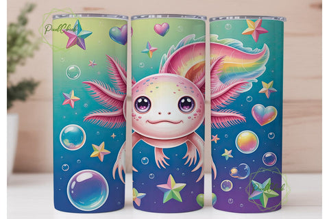 Pastel Axolotl Rainbow 20oz Tumbler Wrap Sublimation PixelChick 