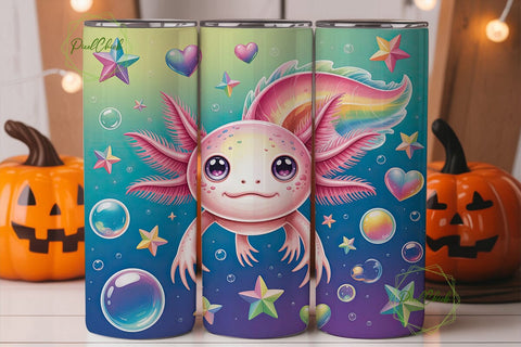 Pastel Axolotl Rainbow 20oz Tumbler Wrap Sublimation PixelChick 