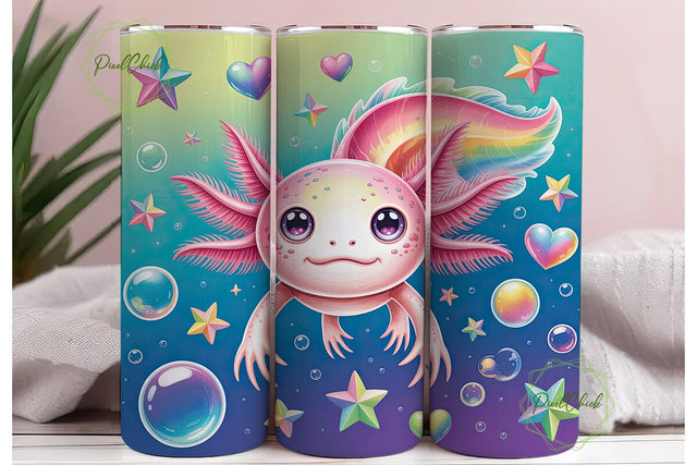 Pastel Axolotl Rainbow 20oz Tumbler Wrap Sublimation PixelChick 