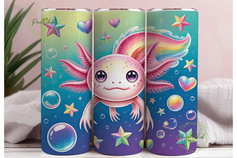 Pastel Axolotl Rainbow 20oz Tumbler Wrap Sublimation PixelChick 