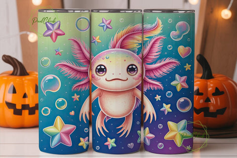 Pastel Axolotl Rainbow 20oz Tumbler Wrap Sublimation PixelChick 