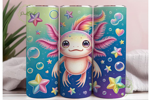 Pastel Axolotl Rainbow 20oz Tumbler Wrap Sublimation PixelChick 
