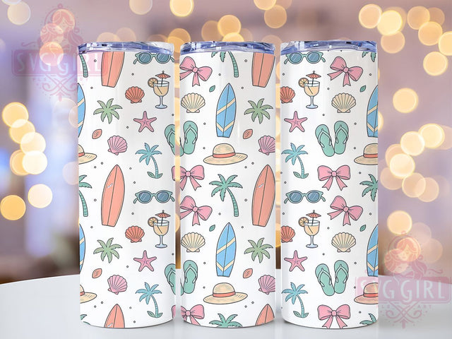 Pastel Beach Doodle 20oz Tumbler Wrap, Pastel Theme, Beach Motif, Doodle Style, Whimsical Charm, Summer Vibe, Skinny Tumbler, Sublimation PNG Sublimation SvggirlplusArt 