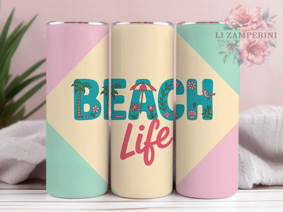 Pastel Beach Life 20oz Tumbler, Life Quote Art, Coastal Ocean Theme, Sublimation Tumbler Wrap, 20oz Tumbler, Summer Coastal Gift, Bright Relaxed Style Sublimation Li Zamperini 