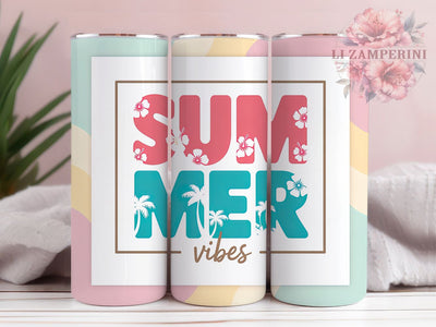 Pastel Beach Vibes 20oz Tumbler, Summer Vibes Quote, Coastal Ocean Art, Sublimation Tumbler Wrap, 20oz Tumbler, Cute Girly Gift, Bright Seasonal Style Sublimation Li Zamperini 