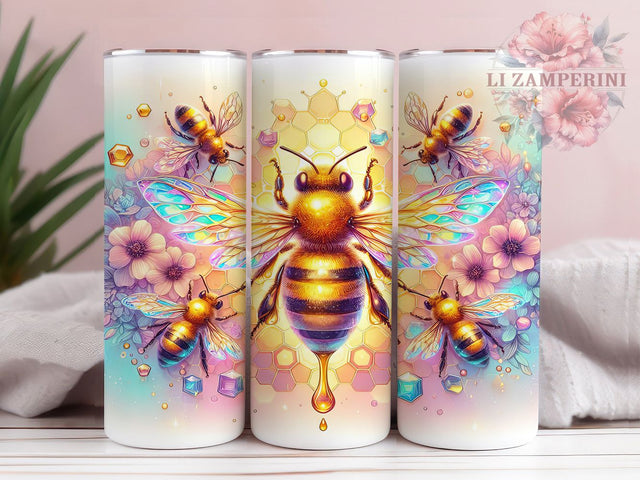 Pastel Bee Honeycomb Tumbler Wrap, Honey Bee Wrap, Cute Bee Mug, Spring Bee Design, Watercolor Bee Cup, Floral Honeycomb Wrap, Bumblebee Aesthetic Sublimation Li Zamperini 