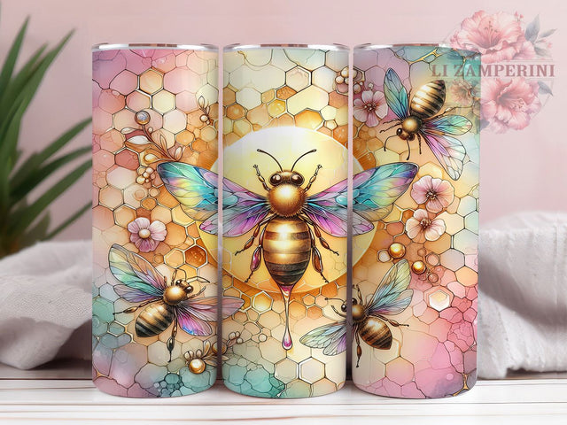 Pastel Bee Honeycomb Tumbler Wrap, Honey Bee Wrap, Cute Bee Mug, Spring Bee Design, Watercolor Bee Cup, Floral Honeycomb Wrap, Bumblebee Aesthetic Sublimation Li Zamperini 