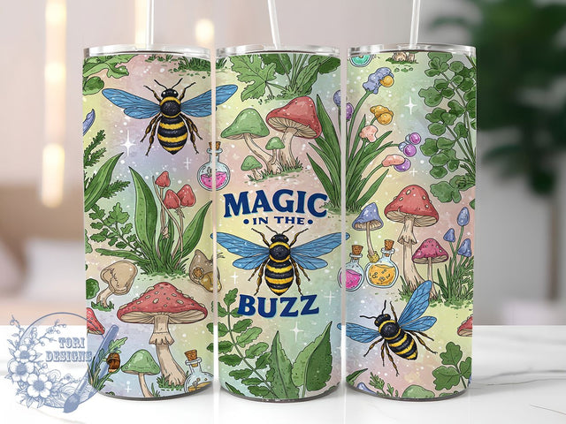 Pastel Bee Mushroom Tumbler Wrap, Mushroom and Bee Wrap, Magic Tumbler Design, 20oz Skinny Tumbler, Cute Bee Tumbler PNG, Whimsical Mushroom Wrap, Buzzing Bee Sublimation Sublimation ToriDesigns 