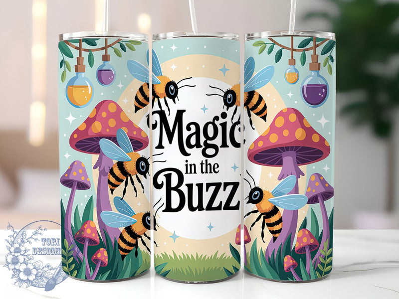 Pastel Bee Mushroom Tumbler Wrap, Mushroom and Bee Wrap, Magic Tumbler Design, 20oz Skinny Tumbler, Cute Bee Tumbler PNG, Whimsical Mushroom Wrap, Buzzing Bee Sublimation Sublimation ToriDesigns 