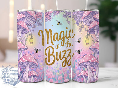 Pastel Bee Mushroom Tumbler Wrap, Mushroom and Bee Wrap, Magic Tumbler Design, 20oz Skinny Tumbler, Cute Bee Tumbler PNG, Whimsical Mushroom Wrap, Buzzing Bee Sublimation Sublimation ToriDesigns 