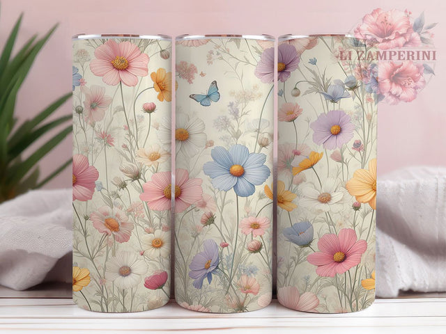 Pastel Boho Cottagecore 20oz Tumbler, Boho Floral Cup Wrap, Cottagecore Flower Design, Sublimation Tumbler Wrap, 20Oz Tumbler Design, Artistic Pastel Cup, Stylish Boho Cottage Wrap Sublimation Li Zamperini 