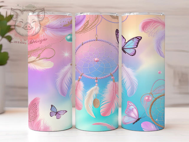 Pastel Boho Dreamcatcher Tumbler, Butterfly Tumbler Design, Boho Pastel Art, 20Oz Sublimation Wrap, Soft Pastel Print, Dreamcatcher Butterfly Theme, Tumbler Sublimation Sublimation Lara' s Designs 