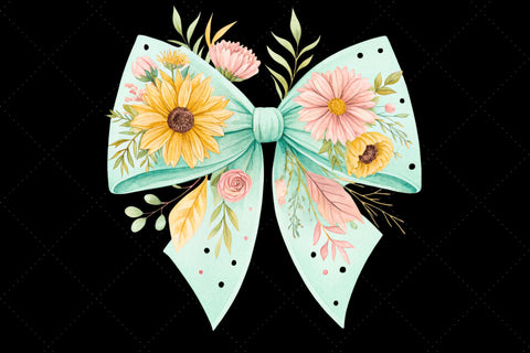 Pastel Boho Sunflower Coquette Bow Clipart, pastel boho bow, sunflower coquette bow, soft bow design, boho sunflower clipart, digital bow design, whimsical pastel bow, sunflower bow art Sublimation FloridPrintables 
