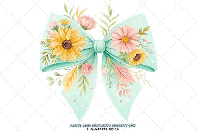 Pastel Boho Sunflower Coquette Bow Clipart, pastel boho bow, sunflower coquette bow, soft bow design, boho sunflower clipart, digital bow design, whimsical pastel bow, sunflower bow art Sublimation FloridPrintables 