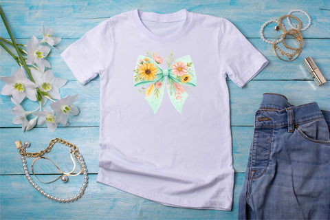 Pastel Boho Sunflower Coquette Bow Clipart, pastel boho bow, sunflower coquette bow, soft bow design, boho sunflower clipart, digital bow design, whimsical pastel bow, sunflower bow art Sublimation FloridPrintables 