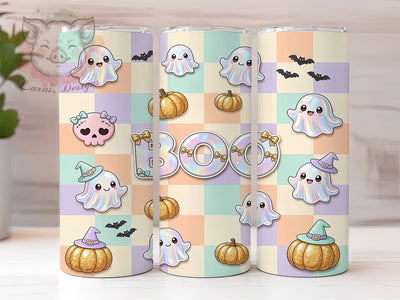Pastel BOO Ghost Glow 20oz Tumbler, Ghost Motif, BOO Accent, Pastel Theme, Glow Art Design, Whimsical Flair, Sublimation Wrap, 20oz Tumbler Sublimation Lara' s Designs 