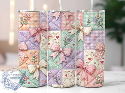 Pastel Bow Patchwork 20oz Tumbler, Pastel Bows, Patchwork Design, Whimsical Charm, Elegant Style, Spring Vibes, 20oz Wrap, Sublimation Tumbler Sublimation ToriDesigns 