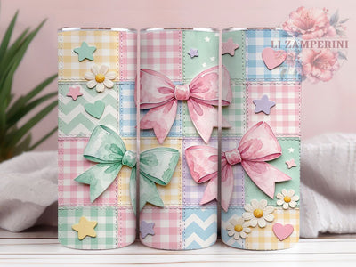 Pastel Bow Scrapbook 20oz Tumbler, Bow Motif, Pastel Art Design, Scrapbook Theme, Whimsical Accent, Cute Charm, Sublimation Wrap, 20oz Tumbler Sublimation Li Zamperini 