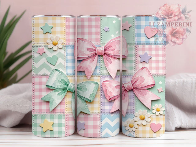 Pastel Bow Scrapbook 20oz Tumbler, Bow Motif, Pastel Art Design, Scrapbook Theme, Whimsical Accent, Cute Charm, Sublimation Wrap, 20oz Tumbler Sublimation Li Zamperini 