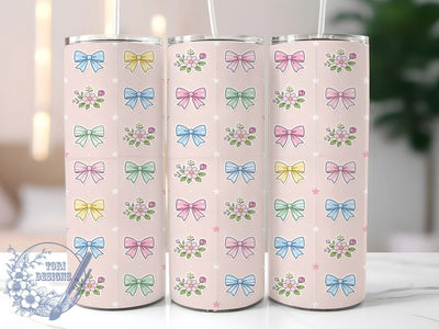 Pastel Bows Floral 20oz Tumbler, Pastel Bows, Floral Design, Whimsical Charm, Elegant Style, Spring Vibes, 20oz Wrap, Sublimation Tumbler Sublimation ToriDesigns 