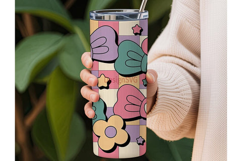 Pastel Bows & Flowers 20oz Tumbler Wrap Sublimation DesignSVG 
