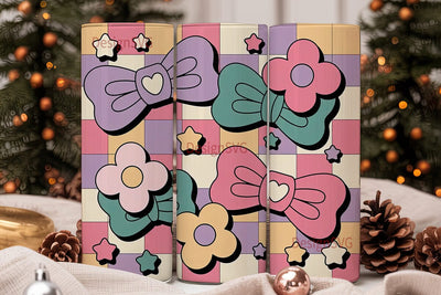 Pastel Bows & Flowers 20oz Tumbler Wrap Sublimation DesignSVG 