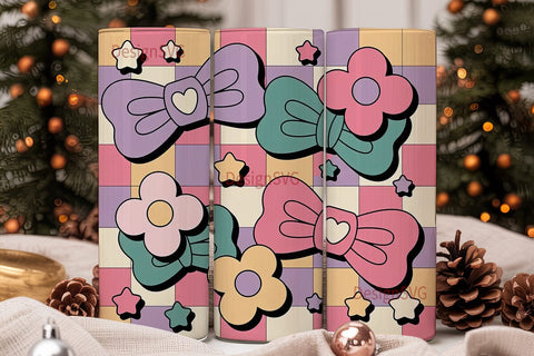 Pastel Bows & Flowers 20oz Tumbler Wrap Sublimation DesignSVG 