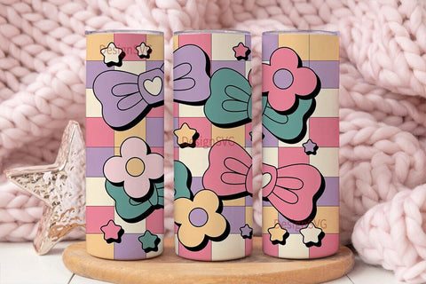 Pastel Bows & Flowers 20oz Tumbler Wrap Sublimation DesignSVG 