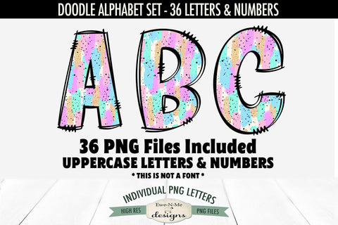 Pastel Brush Stroke Doodle Alphabet Numbers | PNG Files Sublimation Ewe-N-Me Designs 