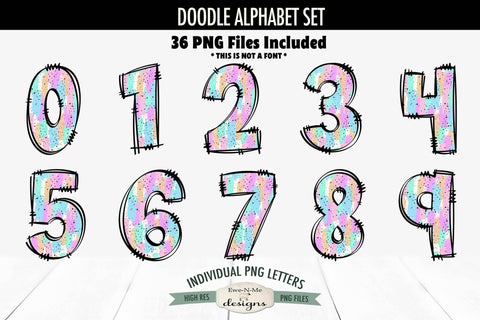 Pastel Brush Stroke Doodle Alphabet Numbers | PNG Files Sublimation Ewe-N-Me Designs 
