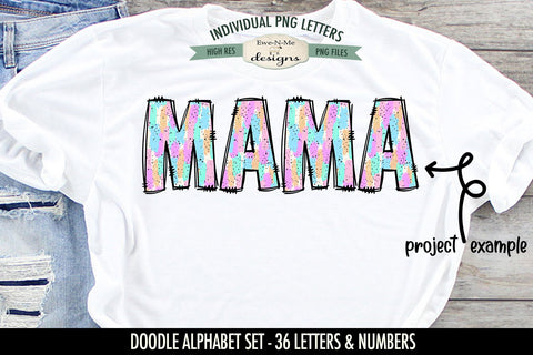 Pastel Brush Stroke Doodle Alphabet Numbers | PNG Files Sublimation Ewe-N-Me Designs 
