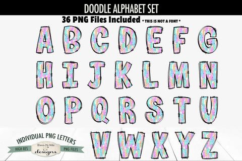 Pastel Brush Stroke Doodle Alphabet Numbers | PNG Files Sublimation Ewe-N-Me Designs 