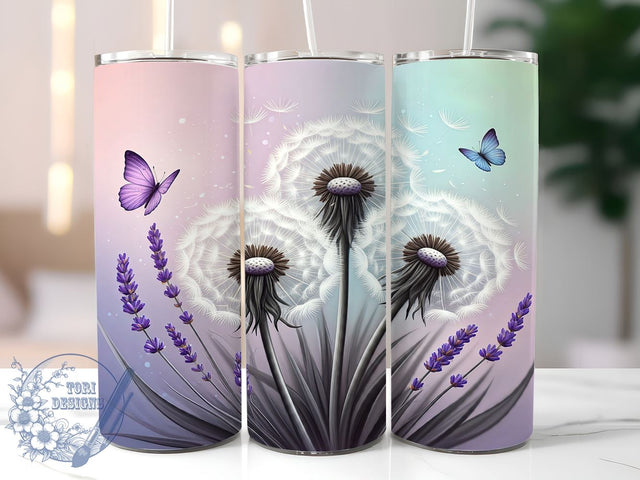 Pastel Butterfly & Dandelion Tumbler, Pastel Butterfly Tumbler, Dandelion Flowers Wrap, 20oz Tumbler Design, Spring Drinkware, Floral Decor, Butterfly Lover, Colorful Sublimation Design Sublimation ToriDesigns 
