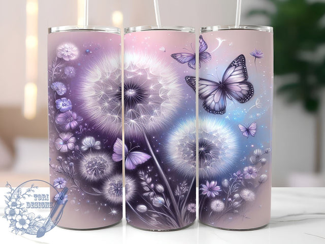 Pastel Butterfly & Dandelion Tumbler, Pastel Butterfly Tumbler, Dandelion Flowers Wrap, 20oz Tumbler Design, Spring Drinkware, Floral Decor, Butterfly Lover, Colorful Sublimation Design Sublimation ToriDesigns 