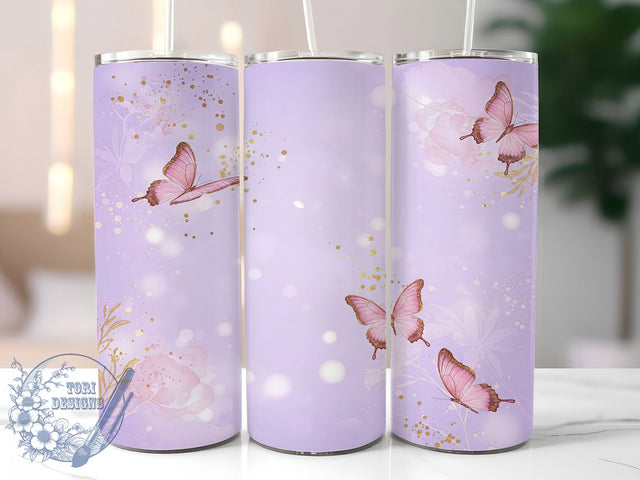 Pastel Butterfly Elegant Tumbler Wrap, Purple Gold Mug, Elegant Butterfly Cup, Soft Aesthetic Wrap, Glitter Accent Design, Feminine Luxe Gift, Sublimation Tumbler Wrap Sublimation ToriDesigns 
